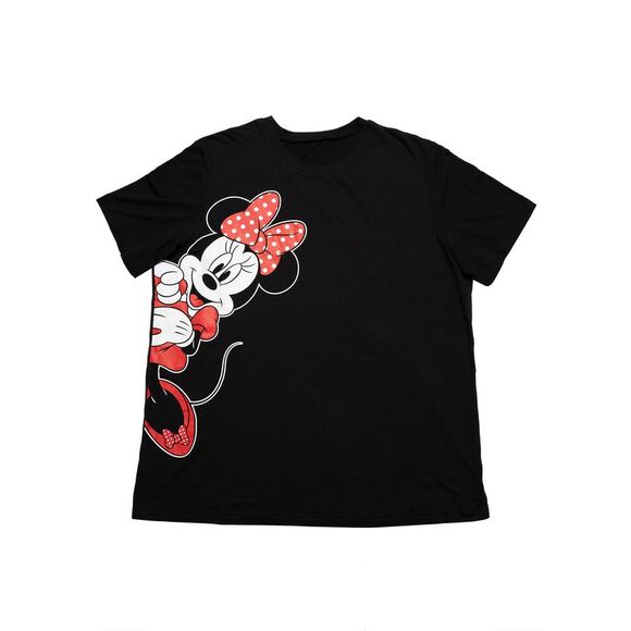 New Womens Plus Size Disney Minnie Mouse Leaning Short Sleeve T-Shirt Black - Picture 5 of 7